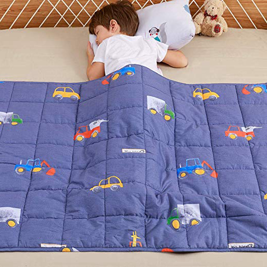 Anjee Manta ponderada para niños, Manta de ansiedad de algodón 100% Natural para niños y Adolescentes, Ideal para calmar y Dormir sensorialmente, 2,3 kg 90x120 cm, Car World