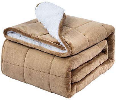 BUZIO Sherpa Fleece Weighted Blanket para niños y Adultos, Manta Gruesa de 5.5 kg con Manta Suave de Felpa, Manta Suave y esponjosa de Doble Cara de tamaño Doble, 120 × 180 cm, marrón