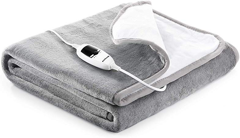 Manta Eléctrica Calienta Franela Camas Electrico 60 W Individual 150 x 80cm Calentador Colchon 7 Niveles de Temperatura Apagado Automático 10 Horas, Protección Sobrecalentamiento, Lavar a Máquina
