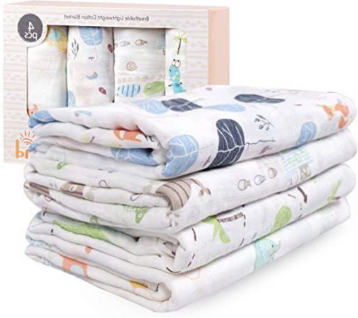 Viviland Mantas Envolventes de Muselina de Bambú Algodón,Swaddle Paquete de 4, Mantitas para Bebes Recién Nacidos,120x120 cm