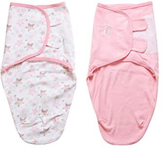 Manta Envolvente para Bebé y Recien Nacido – 2x Saco de Dormir Manta de Arrullo Cobija 100% Algodón - Para Bebes Recien Nacidos (0-2 meses, Rosa)