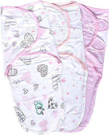 Manta envolvente para bebé para recién nacido y bebé | 0 – 3 meses Swaddlers saco de dormir con alas ajustables | 3 Pack transpirable Wrap Sack rosa rosa