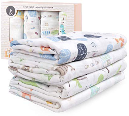Viviland Mantas Envolventes de Muselina de Bambú Algodón,Swaddle Paquete de 4, Mantitas para Bebes Recién Nacidos,120x120 cm