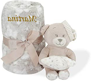 Set Peluche Manta Oso Personalizado con nombre bordado -Regalo recien nacido Bebe- - Danielstore -
