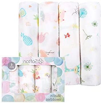 Softan Mantas Swaddle Bebé de Envoltura,Muselina Bambú 120x120cm,mantas para bebes