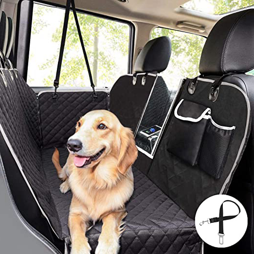 Pecute Funda Perros Coche, Funda de Asiento para Perros Impermeable y Resistente, Protector Coche Perros con Rejilla Flexible Pasar Aire, Universal para SUV, Camión, Transportar y Viaje