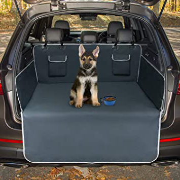 Toozey Funda para Maletero de Coche Universal, 2 Bolsillos Grandes, Impermeable & Antideslizante, 185 x 105 cm Funda para Perros para Todos los Autos, Cuenco Plegable y E-Book Bono - Gris