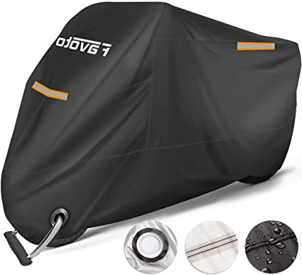 Favoto Funda para Moto Cubierta de la Motocicleta 210T Protectora Poliéster con Banda Reflectante a Prueba de UV Agua Lluvia Polvo Viento Nieve Excremento de Pájaro al Aire Libre XXL 245cm Negro
