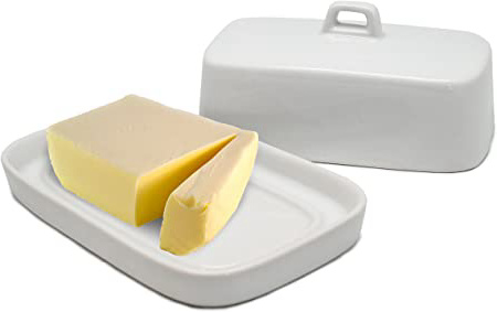 NERTHUS FIH 335 - Mantequera de porcelana con tapa, diseño elegante, color blanco