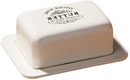 Premier Housewares - Recipiente para Mantequilla, Estilo Antiguo, Color Blanco - Gama Vintage Home - cerámica