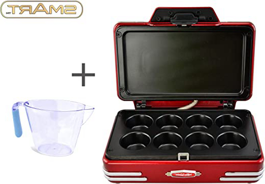 SMART Retro Mini Cupcake Maker Bundle con jarra medidora gratuita – Mini máquina de cupcakes – Fantástica máquina para hacer cupcakes – Máquina para hacer cupcakes roja retro RCKM700
