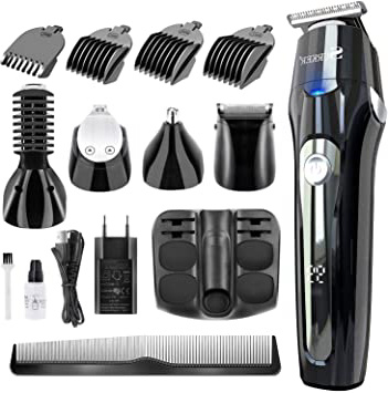 Barbero Electrico Cortapelos, Nivlan Recortador de Barba y Precisión Impermeable 5-In-1, Afeitadora Corporal para Hombres Profesional Cortapelos Máquina de Afeitar Inalámbrica Recargable con USB