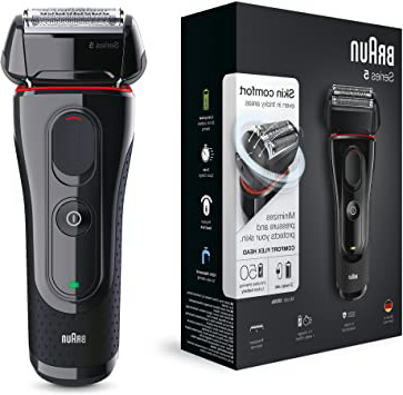 Braun 5030 Series 5 - Afeitadora Eléctrica Hombre, Afeitadora Barba, Recortador de Precisión Extraíble, Recargable e Inalámbrica, Negro/Rojo