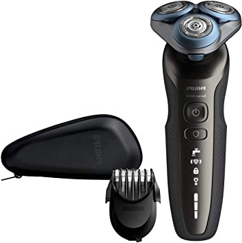 Philips Serie 6000 S6640/44 - Afeitadora Eléctrica para hombre con sistema de protección para la piel, uso en seco/húmedo, 60 min de batería, incluye perfilador de barba y funda de viaje
