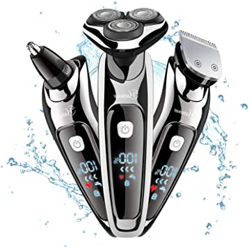 HATTEKER Afeitadora Eléctrica Afeitadora Para Hombres Afeitadora En Seco Y En Húmedo Cortadora Eléctrica Para Barba Recortadora De Precisión Afeitadora Rotativa Para Hombres Impermeable 3 EN 1