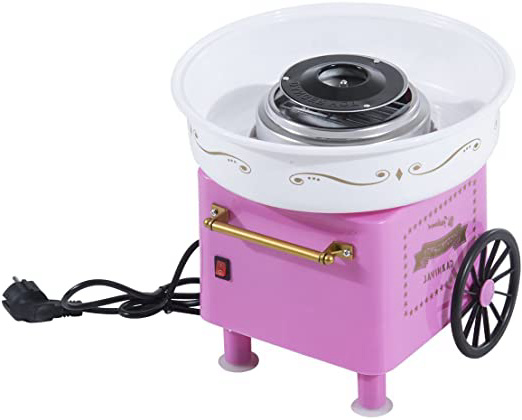 HOMCOM Máquina de Algodón de Azúcar Eléctrica Profesional Estilo Retro Regalo Infantil para Fiestas Cumpleaños Acero Inox. Aluminio 450W Cotton Candy Machine 30x30x28cm