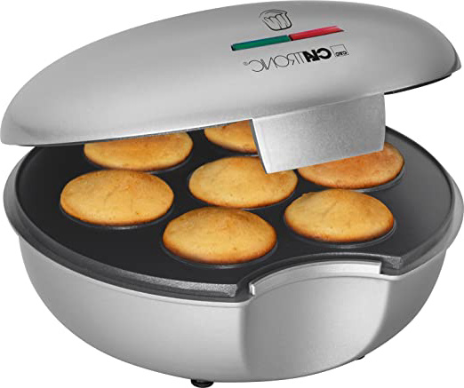 Clatronic MM 3496 Máquina de Hacer Magdalenas Muffins Cupcakes, Placa Antiadherente, 900 W, Plástico, Plateado
