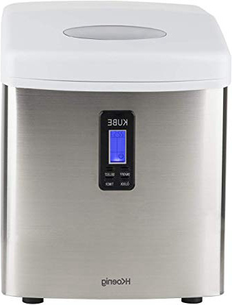 Máquina para Hacer Hielo, SilencIOSa, 100 W, Capacidad 15 Kg, Entre 6 y 13 Minutos, 3 Tamaños de Cubitos, Gris, Acero Inoxidable. H.Koenig_Kb15, Blanco y Gris