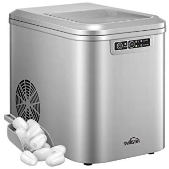 Kealive Máquina para Hacer Hielo, Entre 6 y 8 Minutos, Silenciosa, 2 Tamaños de Cubitos, 2.2 L, Pantalla LCD, Plata, maquina hielo con cuchara de hielo y cesta