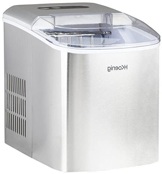 H.Koenig Máquina para Hacer Hielo, Silenciosa, 120 W, Capacidad 12 kg, Entre 10 y 13 Minutos, 2 Tamaños de Cubitos, Gris, Acero Inoxidable KB14