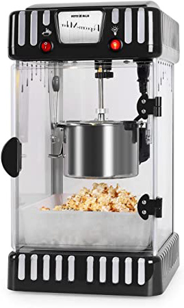Klarstein Volcano - máquina de palomitas de maíz, retro, palomitero, 300 W, extraíble, iluminación interior, aprox. 60 l/h, puerta con cerradura magnética, cuchara dosificadora, negro