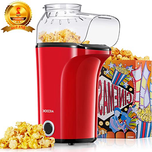 Aicook Palomitero, 1400W Automática Máquina de Palomitas con Gran Capacidad, Aire Caliente Sin Grasa Aceita, Tapa Removible y Libre de BPA, Rojo