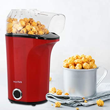 MVPower Máquina de Palomitas, 1400W, Gran Capacidad, Rápida, Fabricante Automática de Palomitas, Aire Caliente Potente sin Aceite, Rojo, sin BPA, para el Hogar