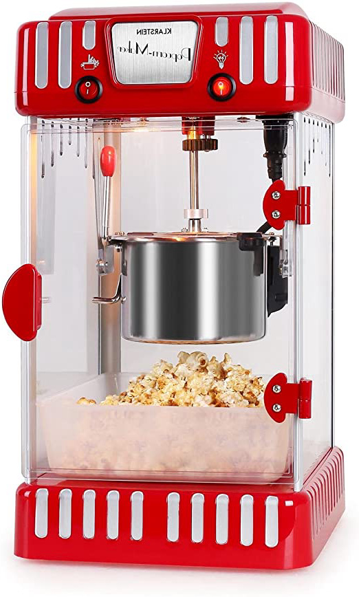 Klarstein Volcano máquina de palomitas (diseño retro años 50, 300 W, agitador extraíble, ventana panorámica, iluminación interna, cerradura magnética, olla acero inoxidable) - rojo