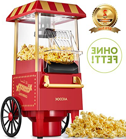 Aicook Palomitero, Aire Caliente Sin Grasa Aceita, Vintage Máquina de Palomitas con Gran Capacidad, Libre de BPA, Rojo
