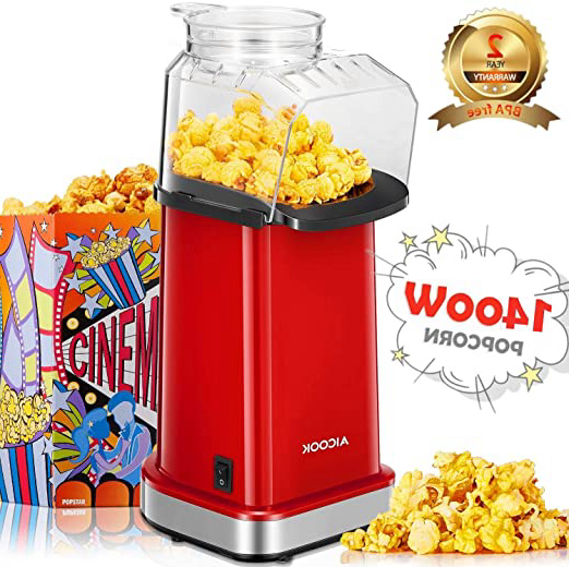 Aicook Palomitero,【2020 Nuevo】 1400W Maquina de Palomitas con Aire Caliente Sin Grasa Aceita, Tapa Removible, Fácil de Usar, Rojo