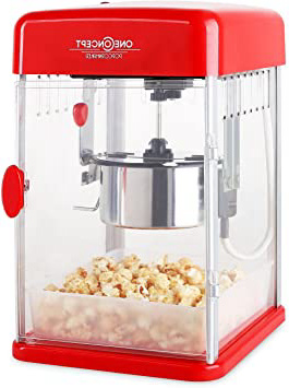 Klarstein Rockkorn - máquina de palomitas de maíz, retro, palomitero, 350 W, extraíble, iluminación interior, aprox. 60 l/h, puerta con cerradura magnética, cuchara dosificadora, Rojo