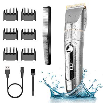 NWOUIIAY Cortapelos IPX7 Impermeable Todo el Cuerpo Lavable Profesional Eléctrico Cortadora de Cabello Barba con 6 Peines Guía