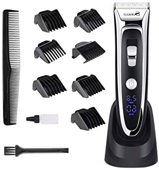 Maquina Cortapelo Cortapelos Electrónico Pantalla LED Cuchilla de Titanio y Cerámica 7 Peines Batería Recargable para Hombre de YOHOOLYO