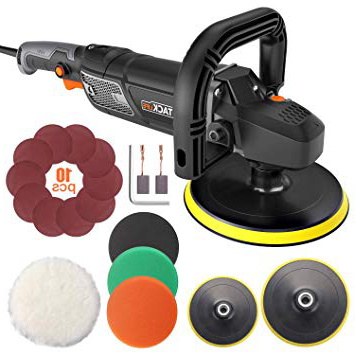 Pulidora Coche, Tacklife 1500W Pulidora para Coche Profesional, Control de Velocidad Electrónico 600-3000RPM, LCD Pantalla, 180mm Almohadilla de Lana y Papel de lijado, D-Mango Desmontable /PPGJ01A