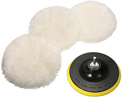 MATCC 4pcs 6 Inch Lana para Pulidora Lana Pad para Coche Pulido Kits 150mm con Adaptador Taladro M14