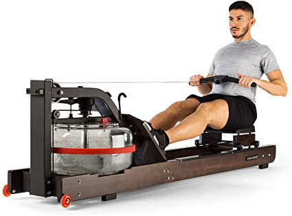 CapitalSports Stoksman 2.0 Remoergómetro Máquina de Remo (Sillín Estable corredizo, Pantalla LCD, Riel de Doble de Madera, Almacenamiento Compacto Vertical, Refuerzos de Metal)