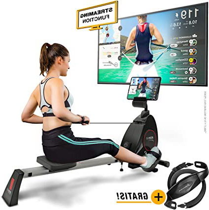 Sportstech RSX400 Máquina de Remo - Marca de Calidad Alemana -Eventos en Directo y App multijugador, pulsómetro Incl. máquina de Remo para su casa, Plegable con 8X magnetoresistencia