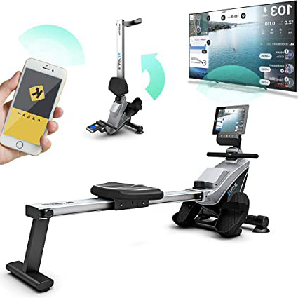 Bluefin Fitness como remar en un Lago sin Salir de casa. La Máquina de Remo Plegable te da 8 Niveles de Resistencia magnética Regulable, transmisión Suave, Pantalla LCD, aplicación para Smartphone.