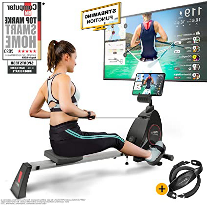 Sportstech RSX400 Máquina de Remo - Marca de Calidad Alemana -Eventos en Directo y App multijugador, pulsómetro Incl. máquina de Remo para su casa, Plegable con 8X magnetoresistencia