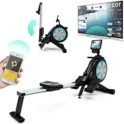 Bluefin Fitness Blade Air Máquina de Remo | Plegable | Sistema Magnético Doble + Resistencia al Aire | Kinomap | Video Streaming en Directo | Video Entrenamiento y Ejercicios | Consola Digital LCD