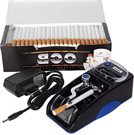 JeVx Maquina Liadora de Tabaco Electrica + 200 Tubos con Filtro OCB Entubadora para Cigarrillos Cigarros para Fumar (Azul)