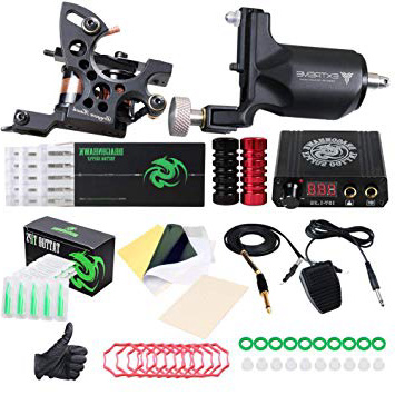Dragonhawk Extreme Tattoo Kit 2 Pro Tattoo Machines Rotary Machine Coil Gun Power Supply Disposable Needles Tip Foot Pedal EUYMX10-2