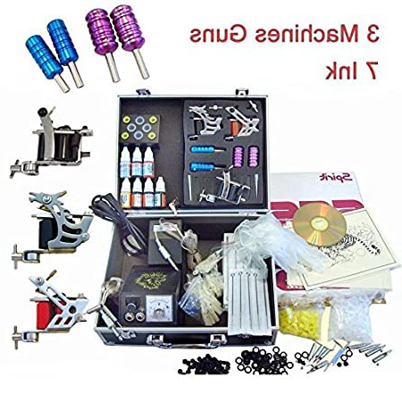 OUKANING Principiante Completa Kit de Tatuaje Pro 3 Ametralladoras de Máquina Para Tatuar 7 Tintas Pedal Tubos Grips Agujas Funte de Alimentacion Materiales Para Tatuar