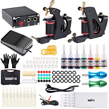 Stigma Bobina Maquina Kit de Tatuaje Profesional Ametralladora de Tatuaje Fuente de Alimentacion Pedal 7 Tintas Grips Agujas y Maletin TK-ST 201