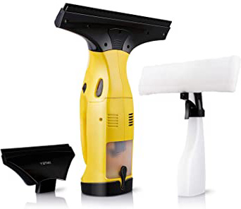 INTEY Aspirador de Ventanas, Limpiacristales,12W 68 dB(A),Boquillas 17/28cm, Duración Más de 45 Minutos con Tanque 150ml y Fuerte Succión