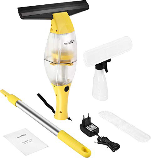 Limpiador de Ventanas MVPOWER Aspirador de Ventanas Inalámbrico con Extractor con Borde de Goma | Botella de Spray con Limpiador de Microfibra | Mango Telescópico de Aluminio