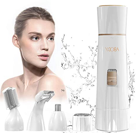 Depiladora Mujer Facial, Abody 4 en 1 Afeitadora Mujer Eléctrica con Tecnología Wet & Dry y USB Cargador Para Cara, Cejas, Piernas, Nariz, Bikini (Blanco)