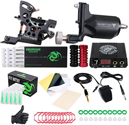 Dragonhawk Extreme Tattoo Kit 2 Pro Tattoo Machines Rotary Machine Coil Gun Power Supply Disposable Needles Tip Foot Pedal EUYMX10-2