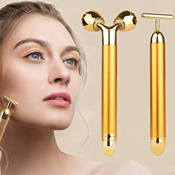 2-EN-1 Beauty Bar 24k Golden Pulse Facial Masajeador facial, Brazo Ojo Nariz Masajeador de cabeza Lifting facial instantáneo, Antiarrugas, Estiramiento de la piel, Reafirmación facial