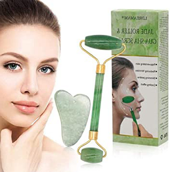 Rodillo de jade, masajeador facial de rodillo de jade natural, rodillo facial de jade natural, rodillo antienvejecimiento, masajeador facial con gua sha